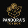 Logo of Pandora's Toybox with sports balls on a black background